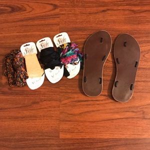 Sseko Brown Letter Ribbon Sandals w/ 4 Ribbon Sets